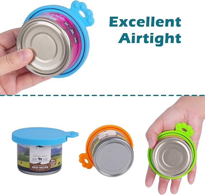 PetBonus 3 Pack Silicone Pet Can Cover Lids, Universal Size for Dog Cat Food, 1 fit 3 Standard Size Can Tops, BPA Free Dishwasher Safe (Blue, Green, Orange)
