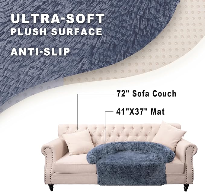 Calming Dogs/Cats Bed Mats, Dog Pad Washable Removable Couch Cover, Plush Long Fur Mat for Pets, Waterproof Lining, Perfect for Small, Medium and Large Dogs and Cats (Navy Blue, 41"x37")