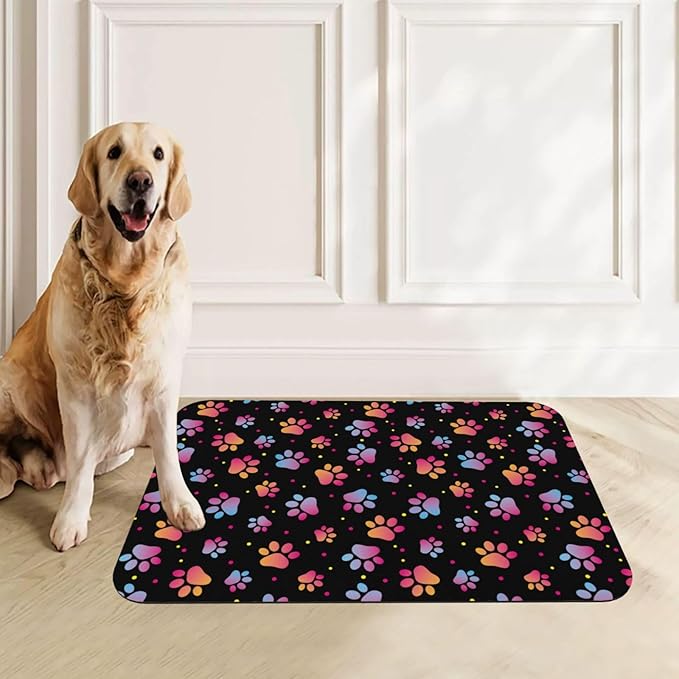 Animal Paws Dog Food Mat Absorbent Bowl Mats No Stains Quick Dry Waterproof Pet Cat Placemats for Food and Water, 30x45cm