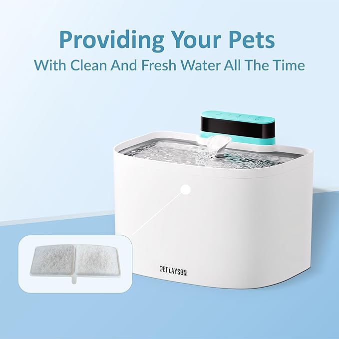PET LAYSON Pumpless Cat Water Fountain Filter,Smart Cordless Pet Fountains Battery Operated 3.6L/122oz with Maglev Valve Technology Wireless Rechargeable Water Dispenser Filters (White, M1-8 Filter)