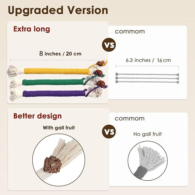 3 PCS Cotton Rope Cat Toys for Indoor Cats, Interactive Cat Rope Toys with Silvervine Fruit for Cats and Kittens, Handmade Pet Chew Toys for Teeth Cleaning