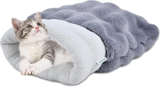 4 in 1 Self Warming Burrow Cat Bed, Pet Hideway Sleeping Cuddle Cave (Style2- Gray)