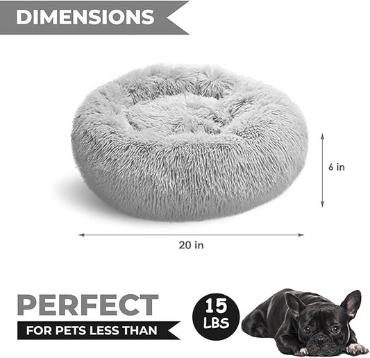Whiskers & Friends Cat Bed Dog, Cat Beds for Indoor Cats Washable, Orthopedic Soft Fluffy Round Calming Pet Bed for Small to Large Kitty Kittens & Dogs, Small Dog Beds & Furniture