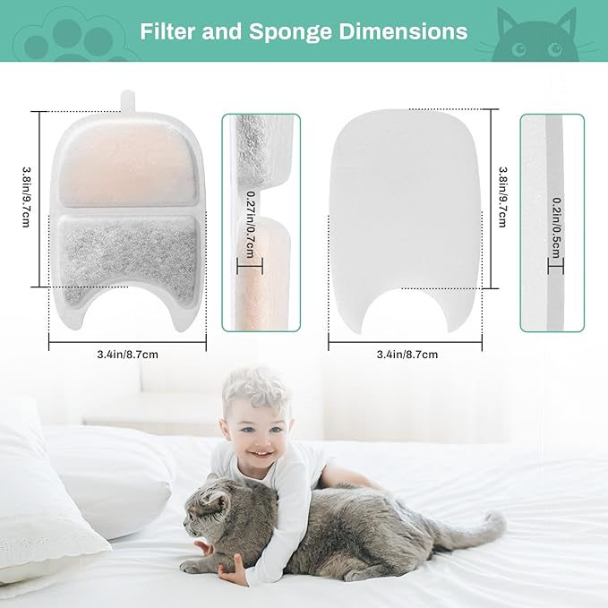 6 Set Replacement Filters & Sponges for 135 fl oz/4L Wilreless Cat Water Fountain, BFLICROY Cat Water Fountain Filters, Triple Filtration Pet Fountain Filter Replacement, Dog Fountain Filter