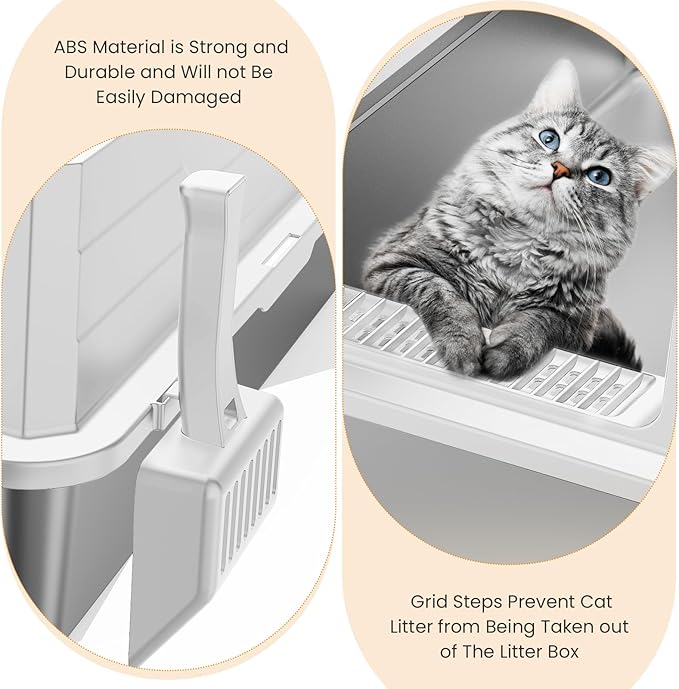 XXXL Stainless Steel Litter Box,Extra Large 28" L x 20" W Metal Litter Box for Big Cats & Multiple Cats with High Sided, Anti-Urine Leakage, Non-Sticky, Easy Cleaning, Include Scoop(White