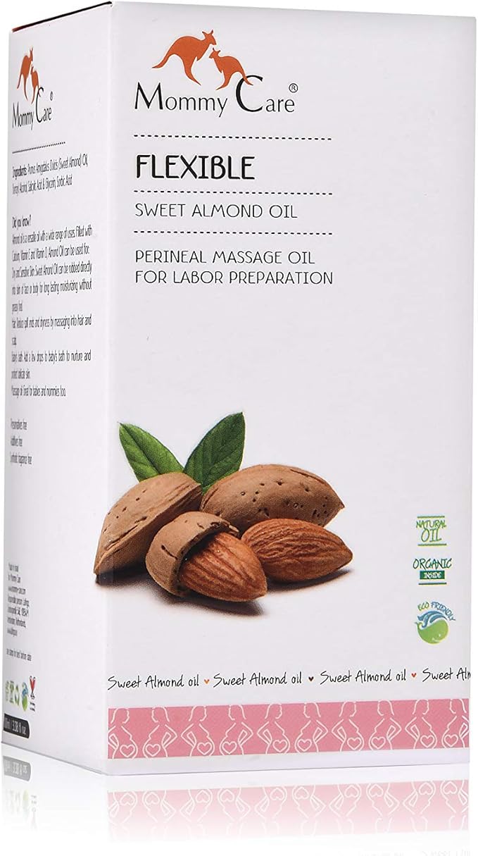 Mommy Care Perineal Massage Oil Labor Preparation, Flexible Perineal Massage Oil, Sweet Almond Oil for Pregnancy and Postpartum Recovery 100ml/3.38 fl.oz Organic All Natural