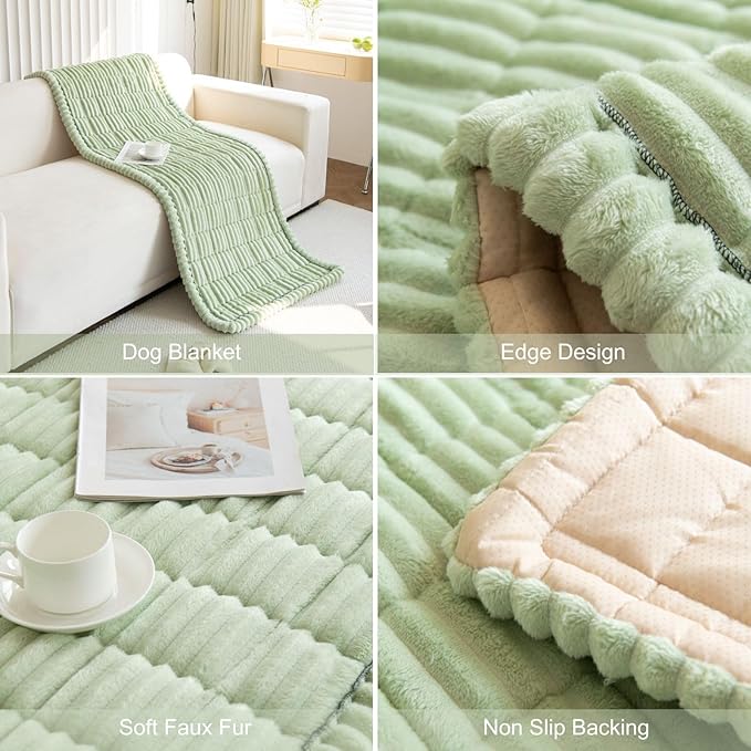 Faux Fur Plush Dog Couch Cover 3D Stripe Fuzzy Sofa Cover Non-Slip Fluffy Dog Bed Cover Pet Blanket Sofa Couch Furniture Protector for Puppy Large Dog Cat (Green,28"x82")