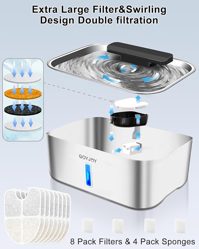 Dog Water Fountain for Large Dogs,3 Gallon Stainless Steel Dog Water Bowl Fountain,Large Pet Water Drinking Fountain with Deeper Drinking Area,Swirling Filtration Design with Fresher & Cleaner Water