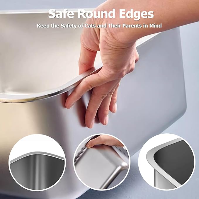 Stainless Steel Cat Litter Box, Large Metal Litterbox, 2-Pack XL Stainless Steel Litter Tray Pan for Big Cats, 23.6" Lx15.7 W x5.9 H, No Odour Absorption, Easy to Clean, Rustproof, Leakproof