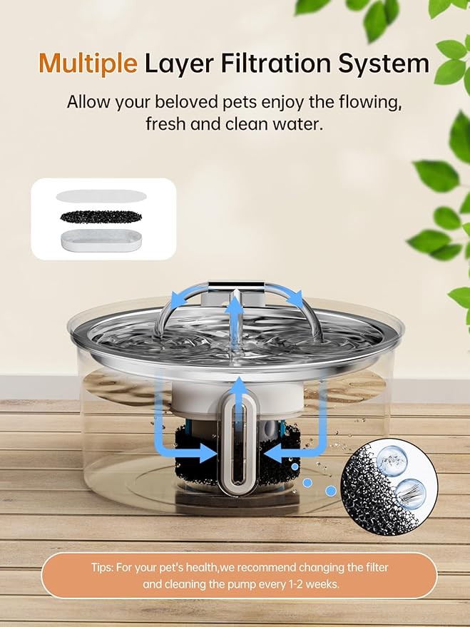 Cat Water Fountain Stainless Steel, 3.2L/108Oz Pet Water Fountain for Drinking, Automatic Metal Dog Water Dispenser Bowl with Quiet Pump, Dual-Stream, Filtration for Cats, Dogs, Multiple Pets Indoor