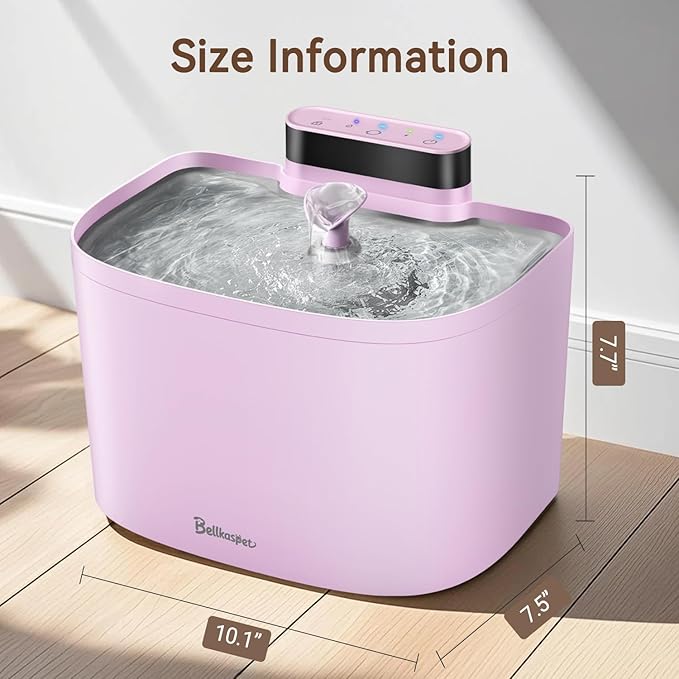 Cat Water Fountain, 122oz/3.6L Pumpless Cat Fountain, Cordless Water Fountains for Cats Indoor, Dog Pet Water Fountain Battery Operated with Stainless Steel Tray (Pink, Fountain+2 Fliters)