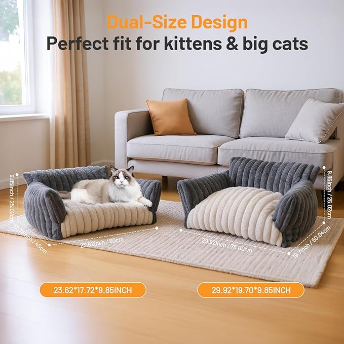 Washable Pet Sofa Bed - Comfortable Supportive Cat Couch for Large Indoor Cat - Medium Dog Bed with Soft Cusion