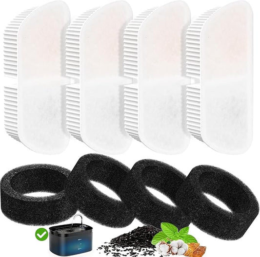 Cat Water Fountain Filters for 84oz/2.5L Petilog Pet Water Dispenser Fountain (4 Filters& 4Sponges)