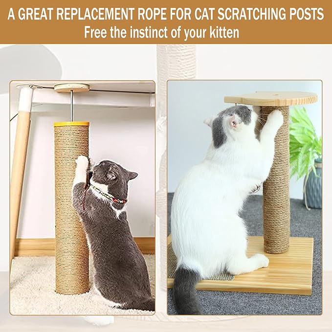 Sisal Rope for Cat Scratcher,Rope for Cat Scratch Post 3mm 656Ft Jute Twine for Scratching Post Repairing, Recovering or DIY