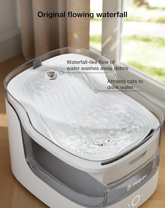 Cat Water Fountain for Drinking, 8-Layer cat Fountain Filter, Ultra-Quiet Pet Fountain for Dogs and Cats 2.4G WiFi(PF1L Marble)