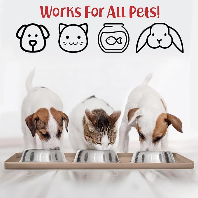 DogBuddy Dog Food Mat – Waterproof Dog Bowl Mat for Food and Water, Silicone Pet Feeding Mats for Floors, Non-Slip Placemat with High Edges for Dogs Bowls, Puppy Essentials (Small: 19"x12", Taupe)