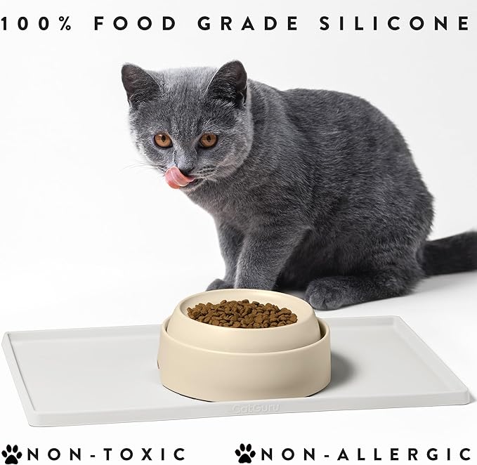 CatGuru Cat Food Mat, Small & Large Pet Placemat, 100% Waterproof Cat Feeding Mat, Silicone Mats for Cats Bowls, Non-Slip Mats for Pet Food and Water Bowl or Fountain (Large, Marshmallow)