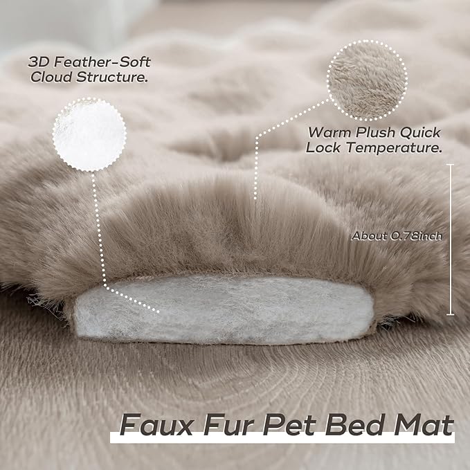 Dog Beds Mats Cat Bed Mat Plush Faux Fur Puppy Pad with Anti-Skid Bottom Cozy Kitten Bed for Carriers/Floor Dog Friendly 35 x 27 Inch Large Coffee