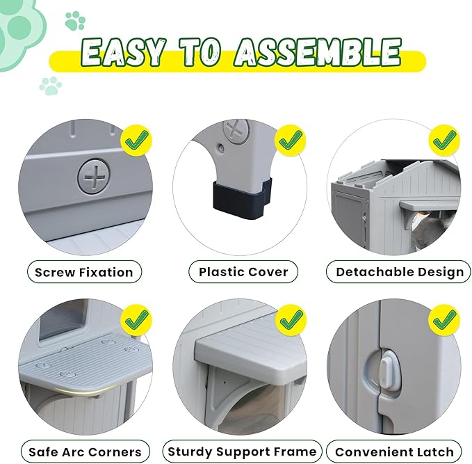 Plastic 2 Story Outdoor Cat House with Escape Door, Waterproof Cat House for Feral Cats for Outdoor Indoor Use, Sturdy Cat Houses for Outdoor Cats, Clean & Assemble Easily(White)