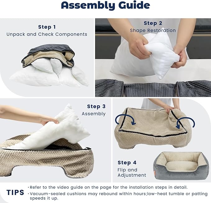 Miguel Medium Small Dog Bed with Washable Removable Cover - Rectangle Pet Bed for Indoor Cats with Bolster Soft Cuddle Bed for Puppies with Supportive Side Wall Slip-Resistant Bottom, Blue 25 Inches