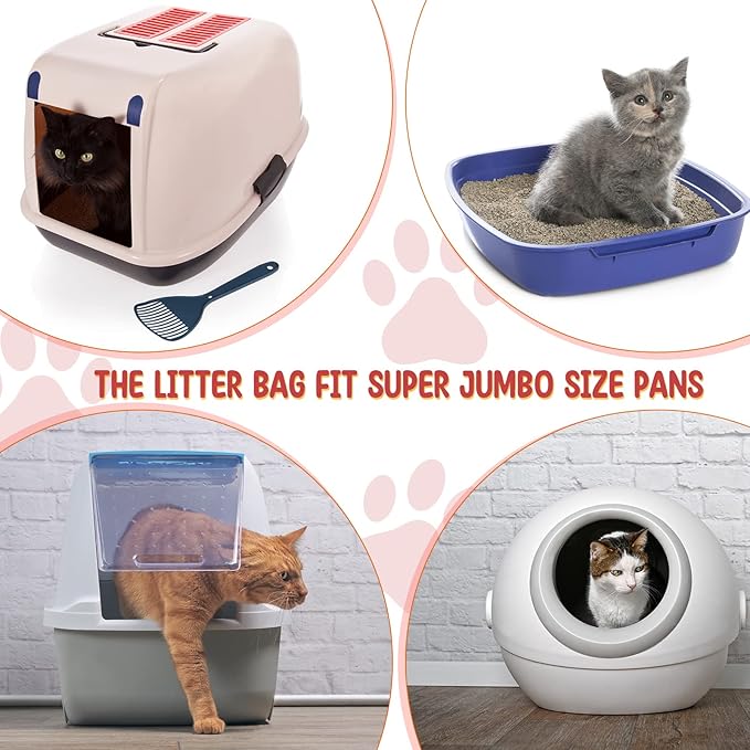 Tinlade 80 Count Jumbo Cat Litter Box Liners Large Drawstring Cat Litter Liners Bags Unscented Tear Resistant for Trash Waste to Keep Your Home Clean,39 x 22 Inch(Gray, Red)