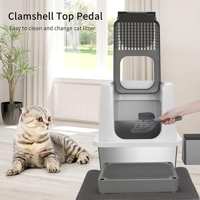 RIZZARI Stainless Steel Cat Litter Box, Odorless Enclosed Litter Box with Top Holes, Large Litter Pan for Small to Large Sized Cats (Dark Gray, 23.8" L*15.9" W*16.1" H)