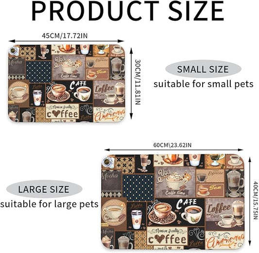 Boho Coffee Dog Food Mat Absorbent Bowl Mats No Stains Quick Dry Waterproof Pet Cat Placemats for Food and Water, 30x45cm