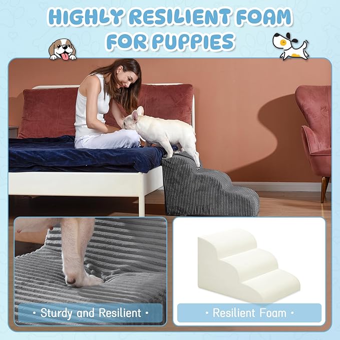 Dog Steps for Small Dog, 4-Step Pet Ramp and Stairs for High Beds and Sofa, Non-Slip Pet Stairs for Small Dogs and Cats, Removable and Easy to Clean Pet Bed Stairs, Dark Gray