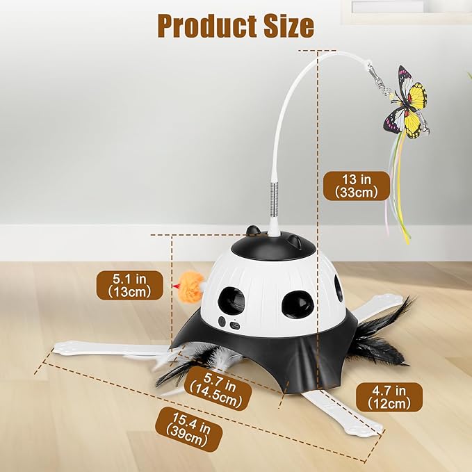 3-in-1 Automatic Cat Toys for Indoor Cats, Fluttering Butterfly, Whack a Mole, Rotating Feather Wand, USB Rechargeable Interactive Feather Toys for Multi-cat Family (Black)