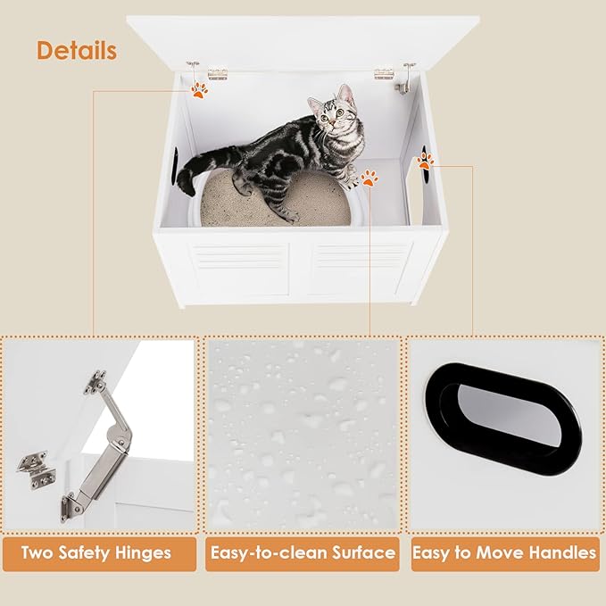 DINZI LVJ Litter Box Enclosure, Flip Top Litter Box Furniture, Hidden Cat Washroom, Wooden Cat House, End Table, 31.5" L x 19.7" W x 19.7" H, Good Ventilation, Easy to Assemble, White