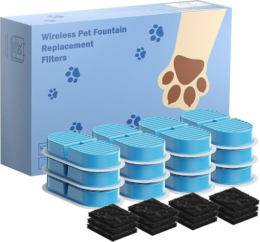 Cat Water Fountain Filters: Pet Water Dispenser Filter Replacement 24 - Packs of Cat Fountain Filters (12 Carbon Filters + 12 Sponges) Multiple Filtration Please Replace it Every 2-3 Weeks