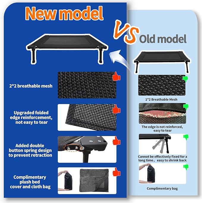 Pozico Elevated Outdoor Dog Bed - Foldable Cooling Dog Cot with Metal Frame, Portable Camping Pet Bed for Large & Medium Dogs, Breathable Mesh for Indoor & Outdoor Use, Black - XL
