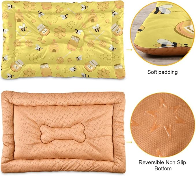 Yellow Bee Honey Pet Bed Cute Dog Bed Mat Absorbing Non Slip Pad Pet Sleeping Mat for Small, Medium, and Large Dogs Puppy Cat 24 in x 18 in