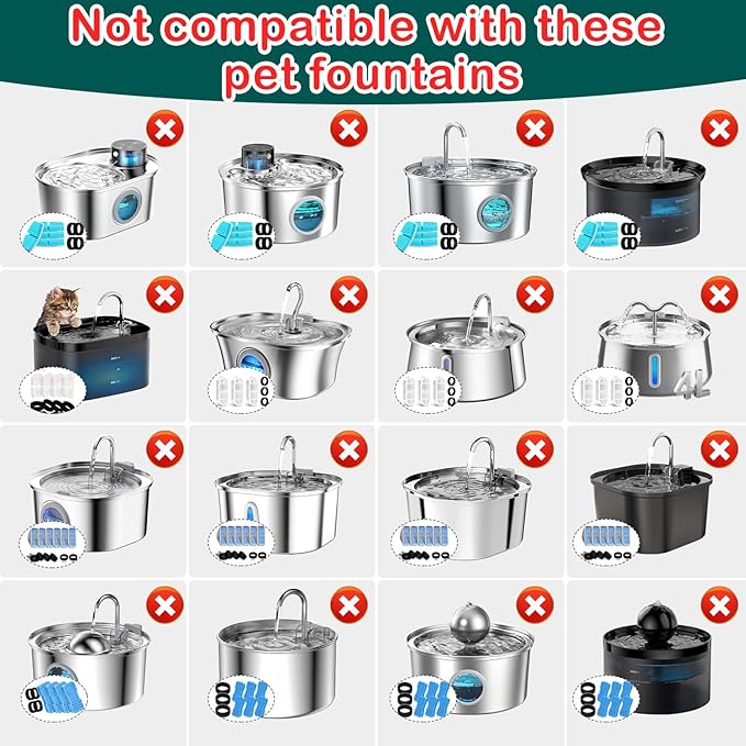 Cat Water Fountain Filter,8 Pack Cat Fountain Replacement Filters for Stainless Steel 67oz/2L Adjustable Water Flow Pet Water Fountain,Dog Water Fountain (4+4 Pack)