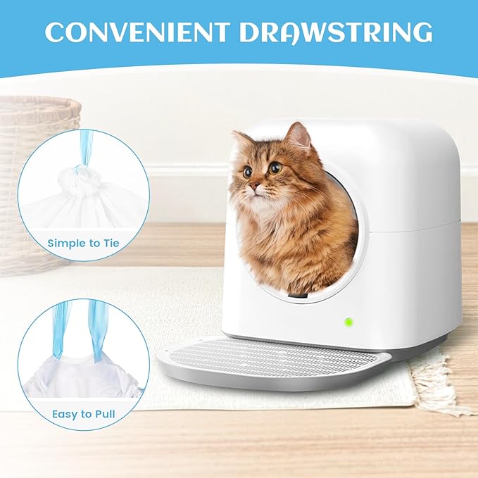 60 Count Self-Cleaning Cat Litter Box Liners Bag Compatible with Meowant MW-SC01/MW-SC02/MW-LR01, Heavy Duty Thick Drawstring Replacement Cat Litter Bags Self Cleaning Litter Box Bags 18 * 12"