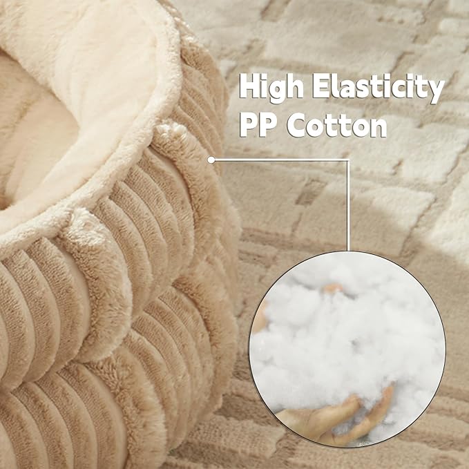 Cat Beds for Indoor Cats,Kitten Bed,Dog Bed for Small Dogs Breeds,Puppy Kennel Bed, Comfy Durable Pet Sleeping Bed, Washable Roun Cat Beds & Non-Slip Bottom, Beige 20" L x 20" W x 8" Th