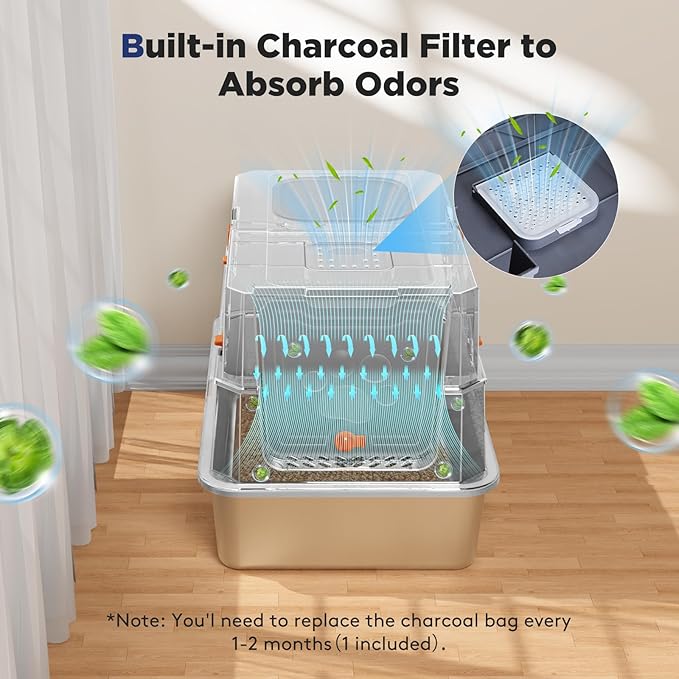 FURTIME Stainless Steel Litter Box with Lid, XL Extra Large Enclosed Cat Litter Box for Big Cats, Metal Cat Box with High Sided Enclosure & Scoop, Front & Top Entry, Odor Free, Anti-Leakage, Grey