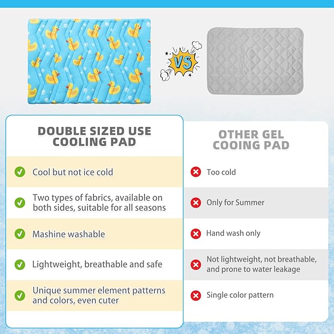 KOOLTAIL Dog Cooling Mat, Upgraded Two Sided Cooling Pad for Dogs Cats Puppy, Soft Pet Sleeping Blanket Keep Cool in Summer with Cute Duck Pattern, Washable Waterproof for Crate Sofa Bed, Blue M