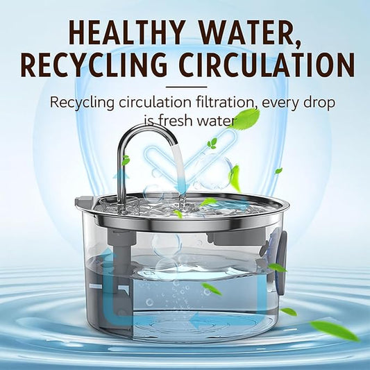 Pawira Water Fountain for Cats, Pawira Cat Fountain, Large Capacity 3.2L/108oz Automatic Pet Water Dispenser with Faucet, Spout Visible Window, Quiet Pump (1 Pc + 2 Filter, One Size)