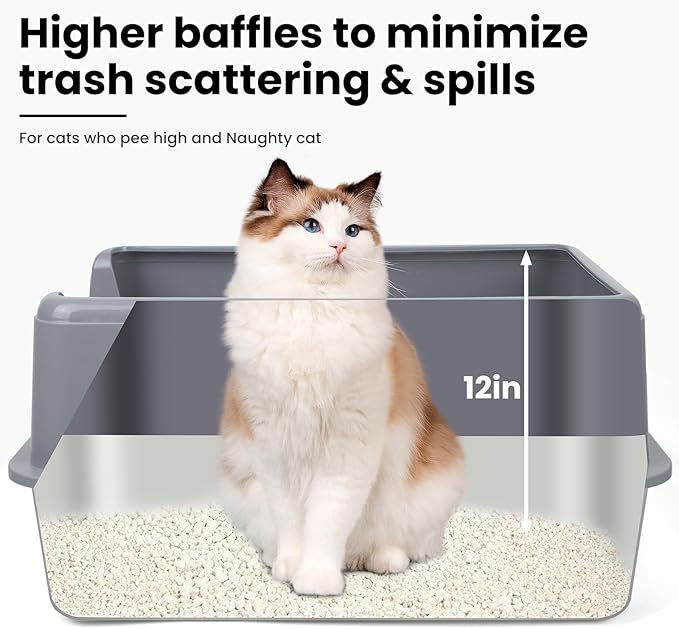 Stainless Steel Litter Box for Cats - Durable Open Design, High-Sided, Non-Stick Tray for Mess-Free Indoor Use, Multi-Pet Friendly for Rabbits, Guinea Pigs, and Small Pets