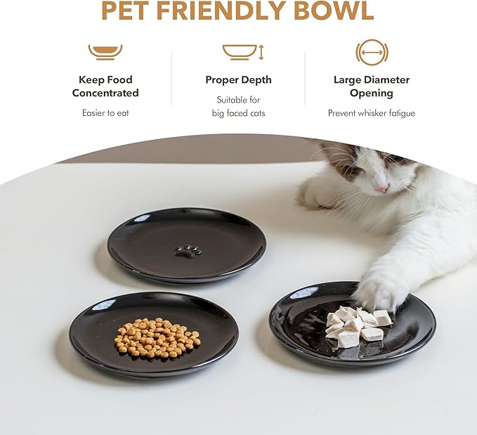6.1'' Ceramic Wide Cat Dishes, Set of 3 Ceramic Cat Bowls, 3 Colors Indoor Kitten Feeding Wet & Dry Shallow Food Dish Anti Whisker Fatigue(3 Pcs)