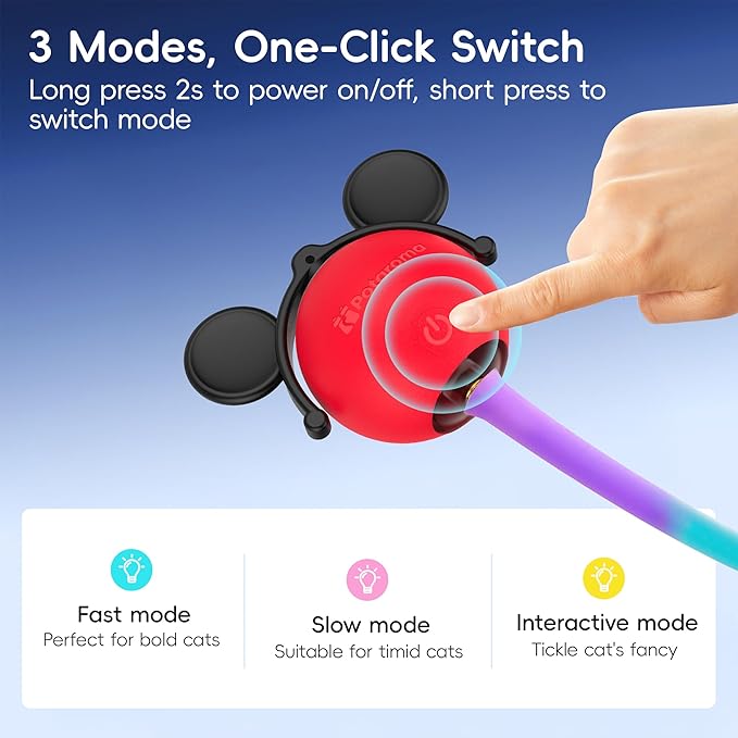 Potaroma Moving Ball Cat Toys with Fluffy Tail, Smart Interactive Kitten Rolling Ball, Chargeable Kitten Toy for Indoor Cats Exercise, 1.8 Inches