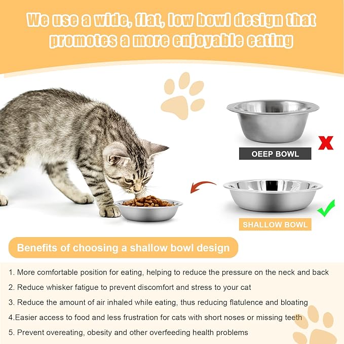 5 PCS Stainless Steel Cat Bowl-Shallow Wide Flat Cats Food Bowls,Metal Kitten Dishes Whisker Friendly Fatigue Relief,Replacement Basic Kitty Plates for Elevated Stand,Dishwasher Safe…