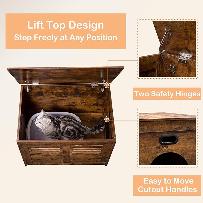 DINZI LVJ Litter Box Enclosure, Flip Top Litter Box Furniture, Hidden Cat Washroom, Wooden Cat House, End Table, 31.5" L x 19.7" W x 19.7" H, Good Ventilation, Easy to Assemble, Rustic Brown