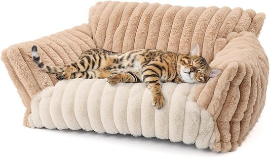 Pet Sofa Bed Washable - Cozy Supportive Cat Couch for Small Indoor Cat - Fluffy Puppy Dog Bed with Breathable Fabric