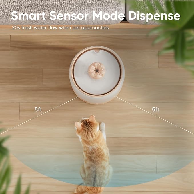 WOPET Wireless Cat Water Fountain, 3L/101oz W03 Stylish Ceramic Pet Water Fountain, 5000 mAh Battery Operated Cat Water Dispenser for Cats & Dogs, Ultra-Quiet, Easy to Clean and Assemble White Orange