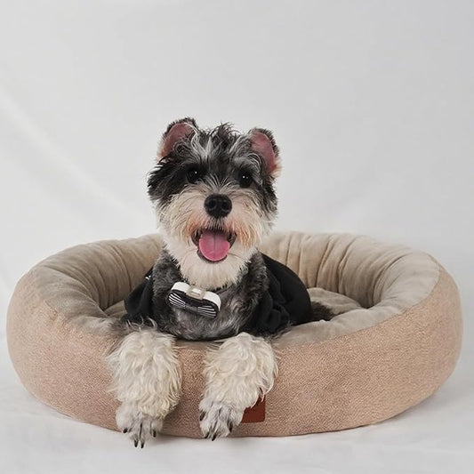 CLAYCLAY Cozy Round Cat Bed – Soft, Comfortable Cushion for Cats & Kittens – Non-Slip, Machine Washable, Plush Sleep Bed for Cats, Ideal for Resting & Napping (Khaki & Large)