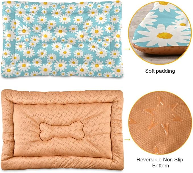 Pet Bed Daisy Floral Dog Bed Mat Absorbing Non Slip Pad Pet Sleeping Mat for Small, Medium, and Large Dogs Puppy Cat 36 in x 24 in