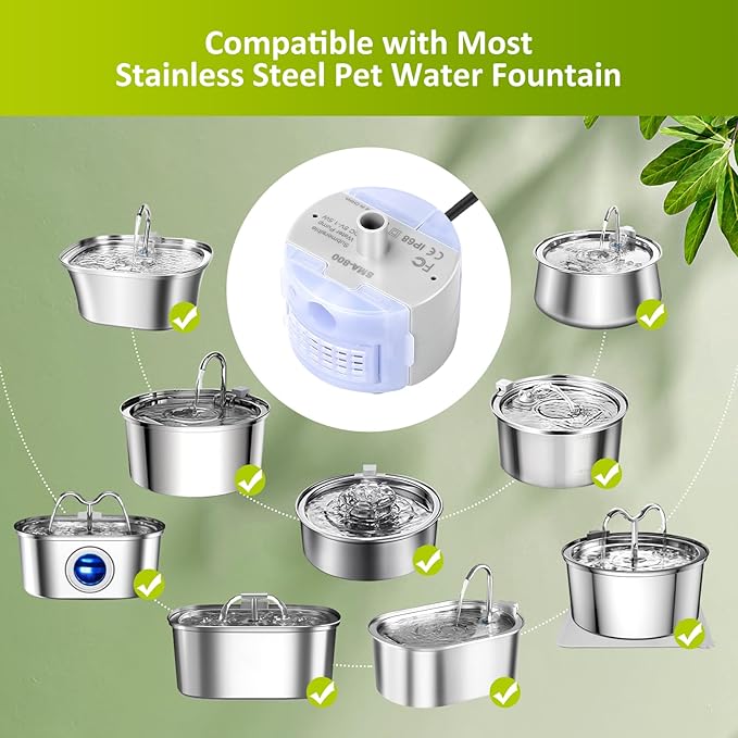 Cat Water Fountain Pump, DR-DC Replacement Pump for Stainless Steel Pet Water Dispenser, Ultra Quiet Pet Fountain Pump, IP68 SMA-800 Submersible Motor for Dog Drinking Fountain