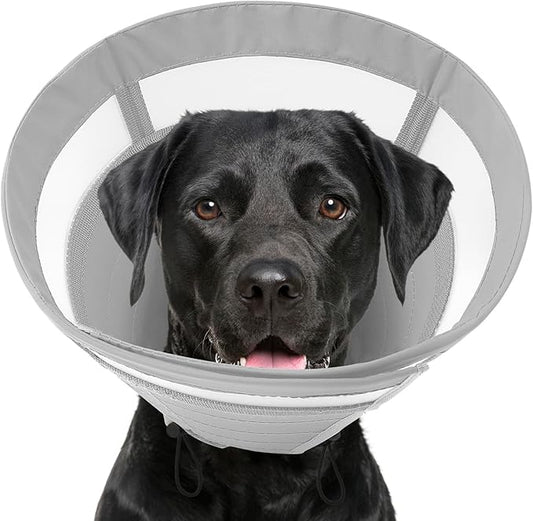 SAWMONG Soft Dog Cone for Large Dogs, Adjustable Pet Recovery Collar to Stop Licking, Comfy Elizabeth E-Collar for Dogs After Surgery Alternative (XL,Grey)